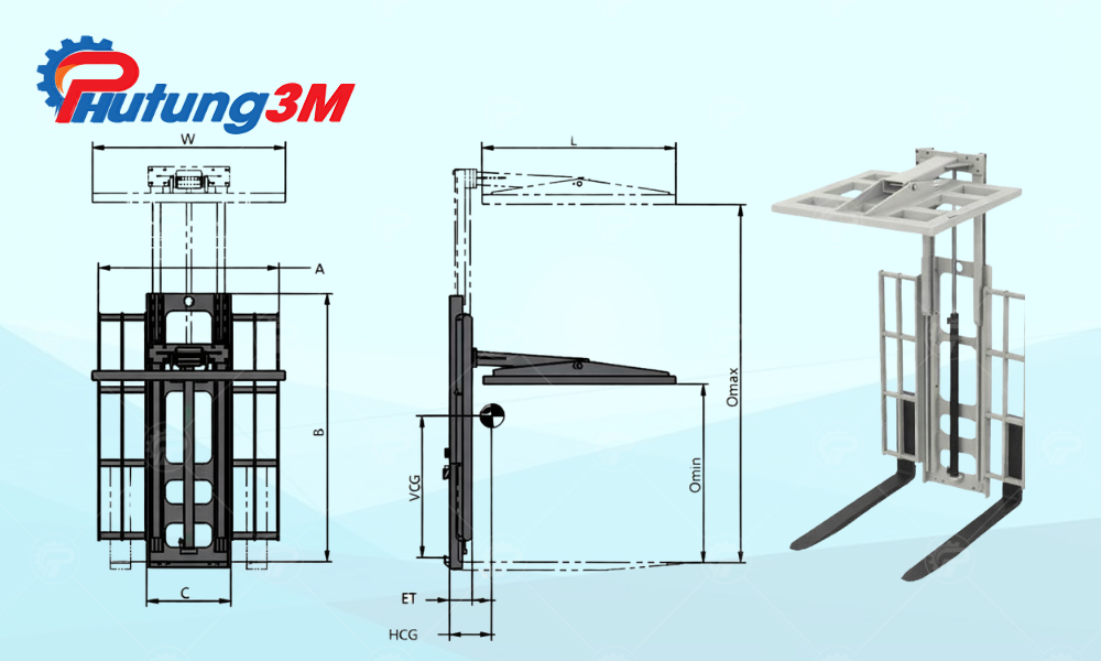 Xe nâng kẹp ổn định 4 Cấu tạo kẹp ổn định xe nâng