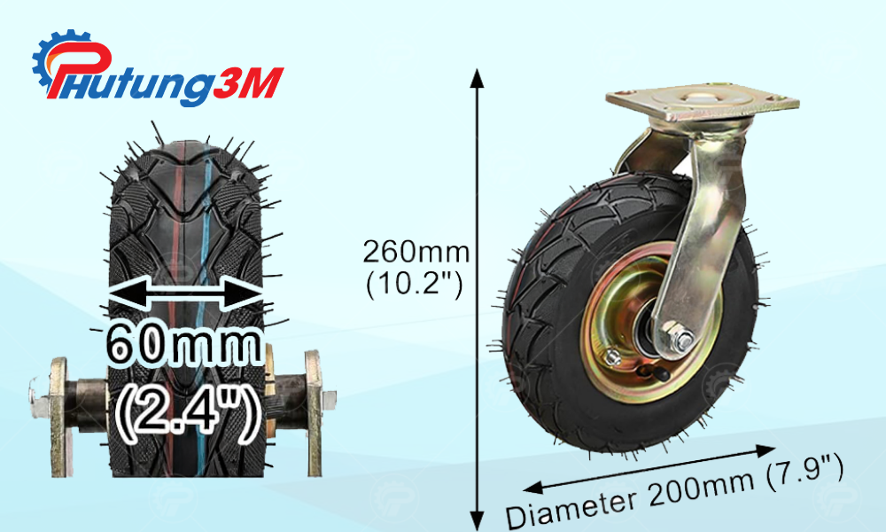 Kích thước bánh xe cao su 20 cm